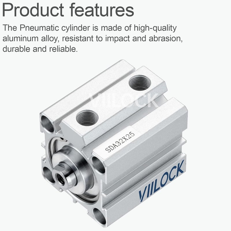 VIILOCK Pneumatic Air Cylinder 32mm Bore 25mm Stroke, Thin Air Cylinder Double Action Hydraulic Cylinders SDA 32 X 25 - Image 2